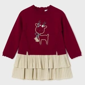 Mayoral Girls' Red Knit Reindeer Holiday Dress (12 months)